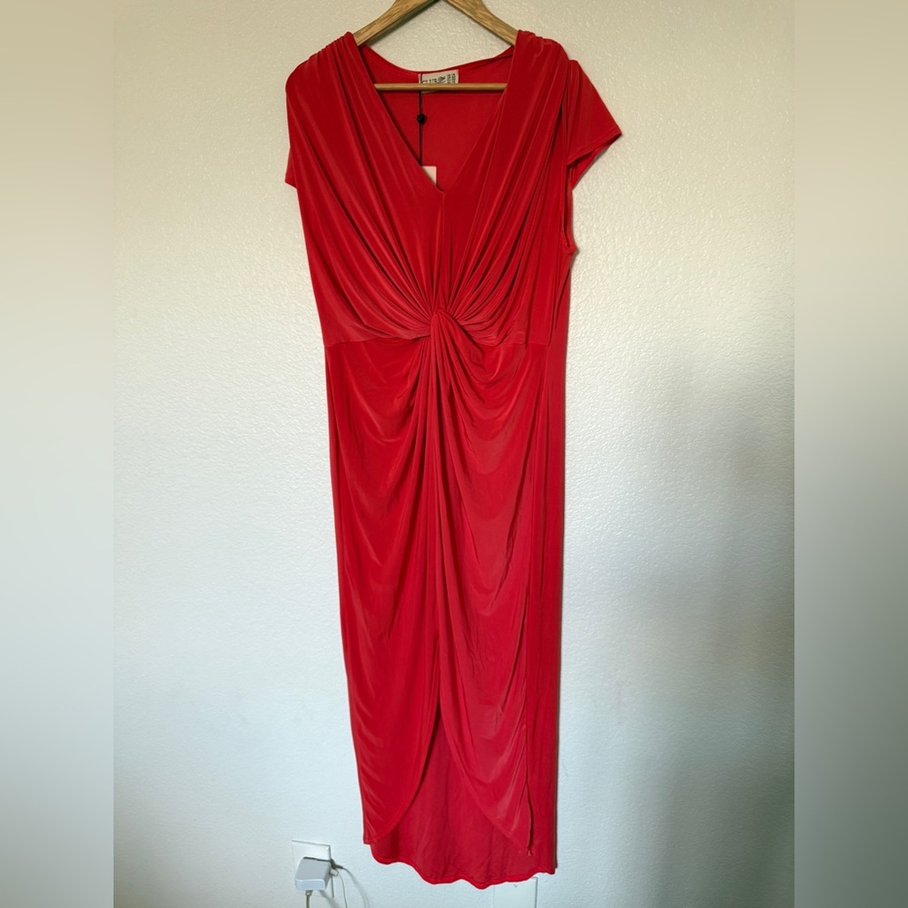 NWT Plus Size Red Orange Draped Knot-Front Women’s Dress - 18